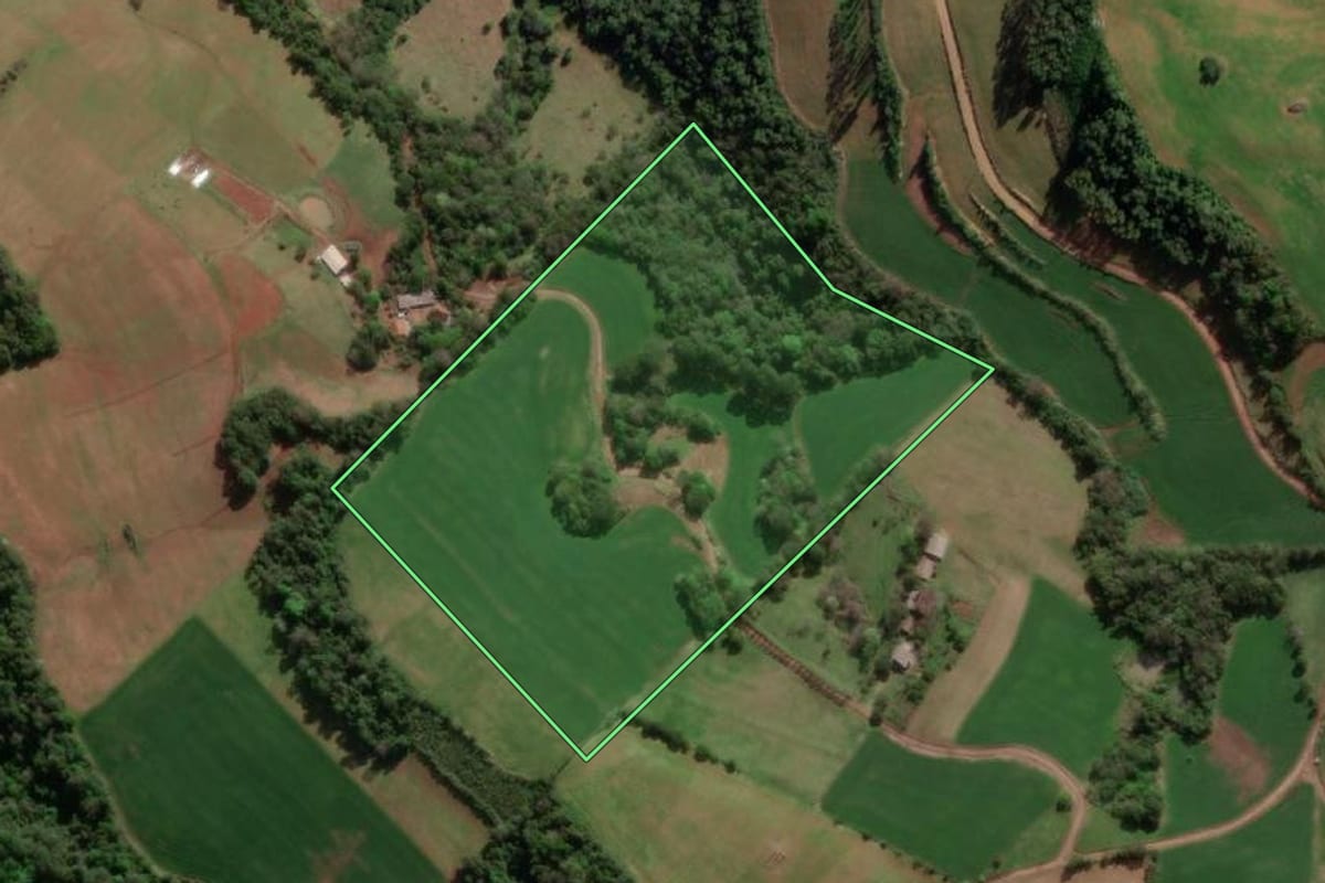 Imagem de satélite do imóvel rural em Erval Seco (RS), com o contorno declarado no CAR desenhado por cima.