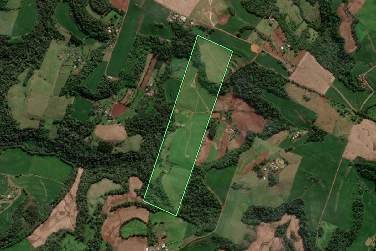 Imagem de satélite do imóvel rural em Erval Seco (RS), com o contorno declarado no CAR desenhado por cima.
