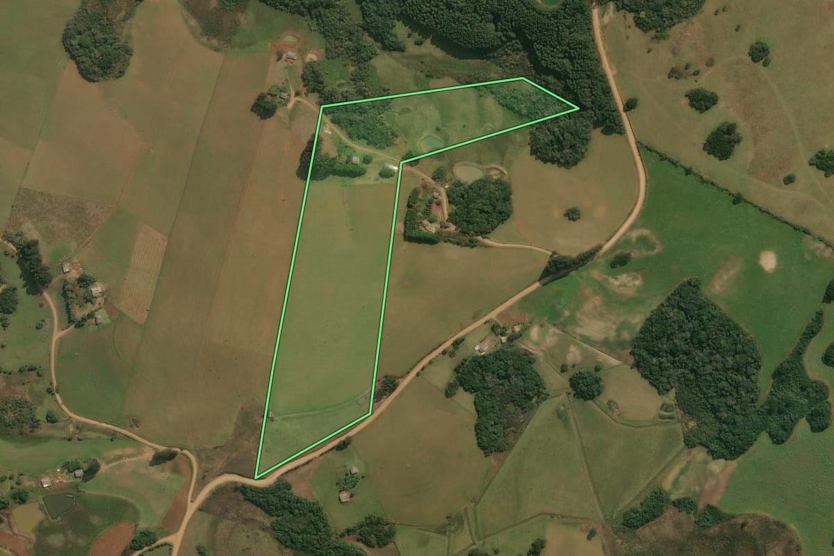 Imagem de satélite do imóvel rural em Esmeralda (RS), com o contorno declarado no CAR desenhado por cima.