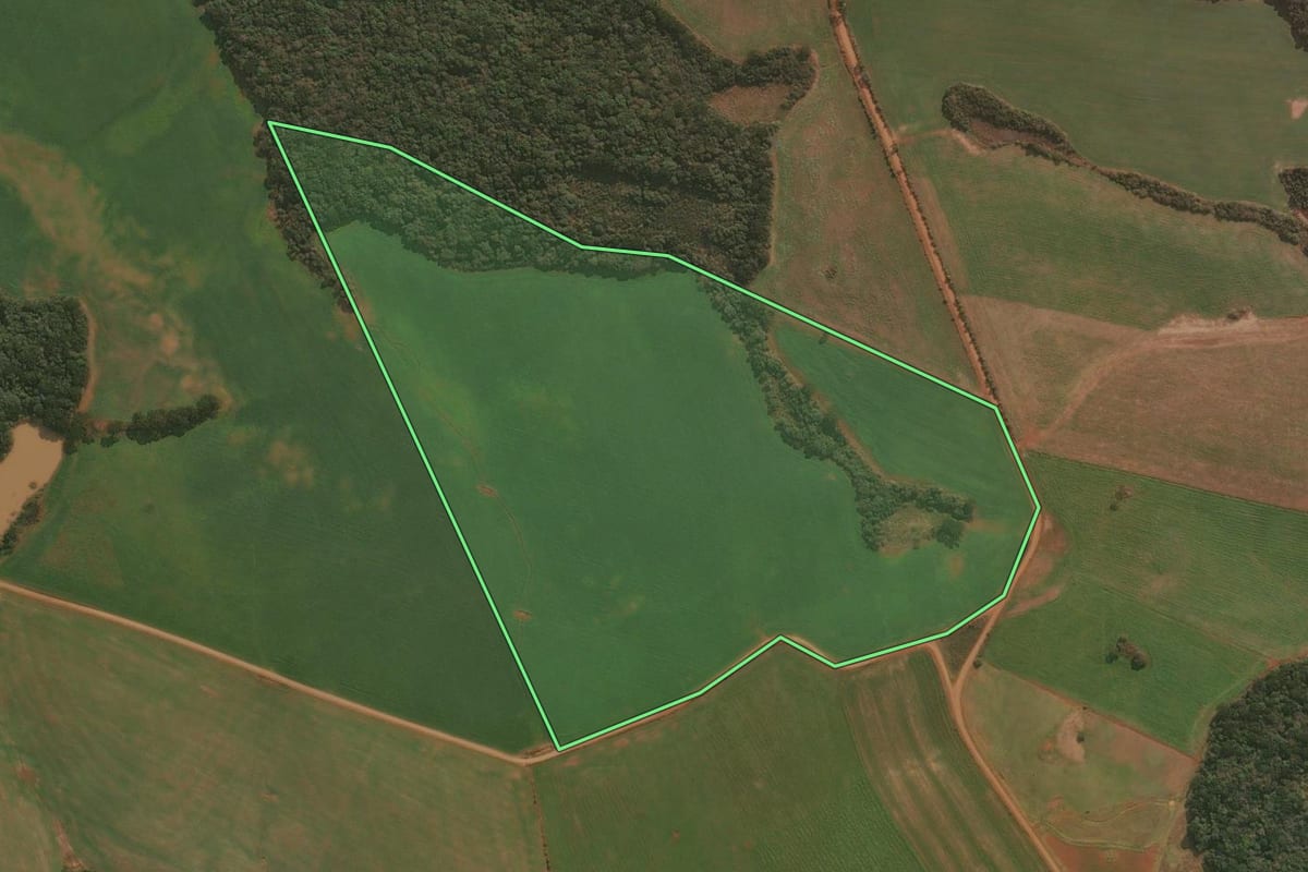 Imagem de satélite do imóvel rural em Esmeralda (RS), com o contorno declarado no CAR desenhado por cima.