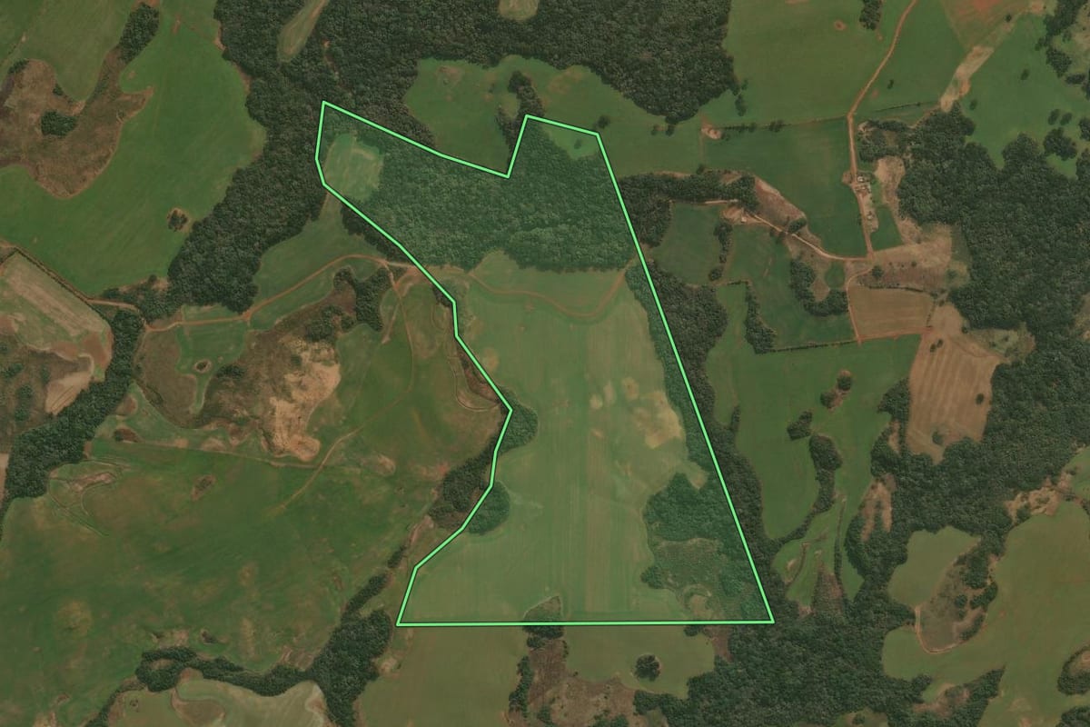 Imagem de satélite do imóvel rural em Esmeralda (RS), com o contorno declarado no CAR desenhado por cima.