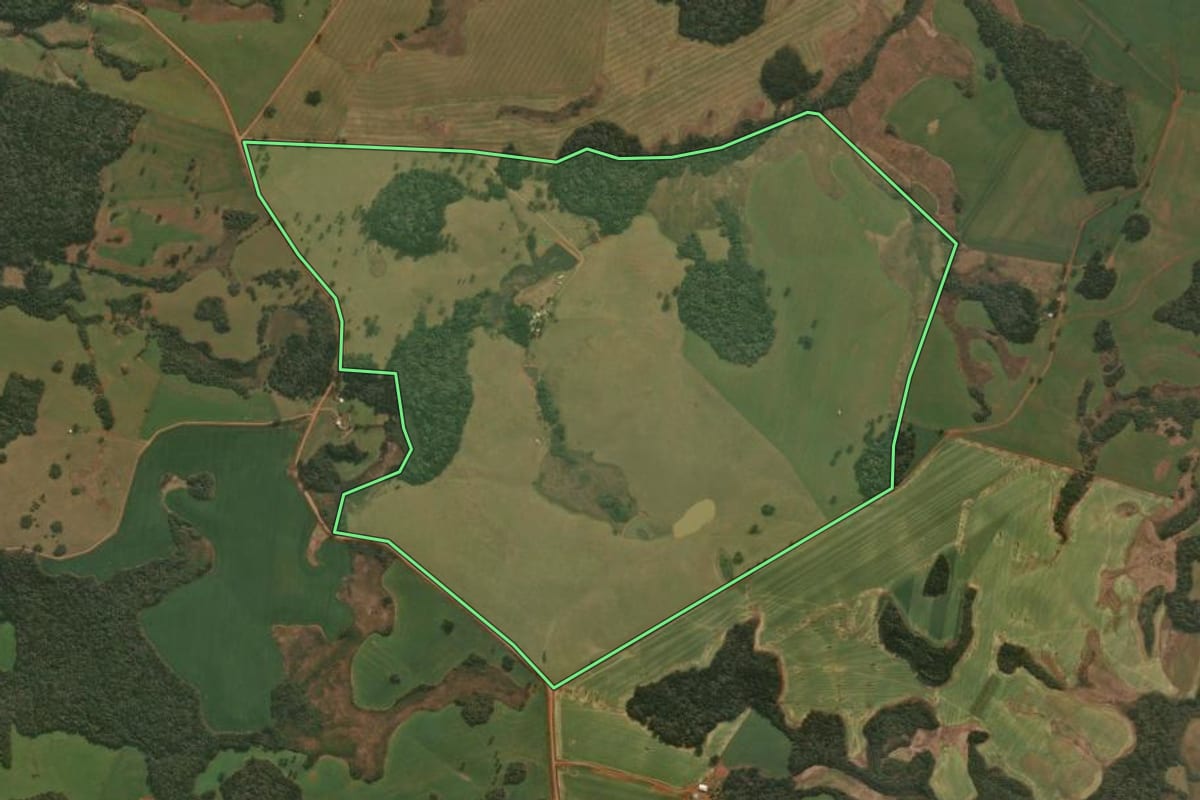 Imagem de satélite do imóvel rural em Esmeralda (RS), com o contorno declarado no CAR desenhado por cima.