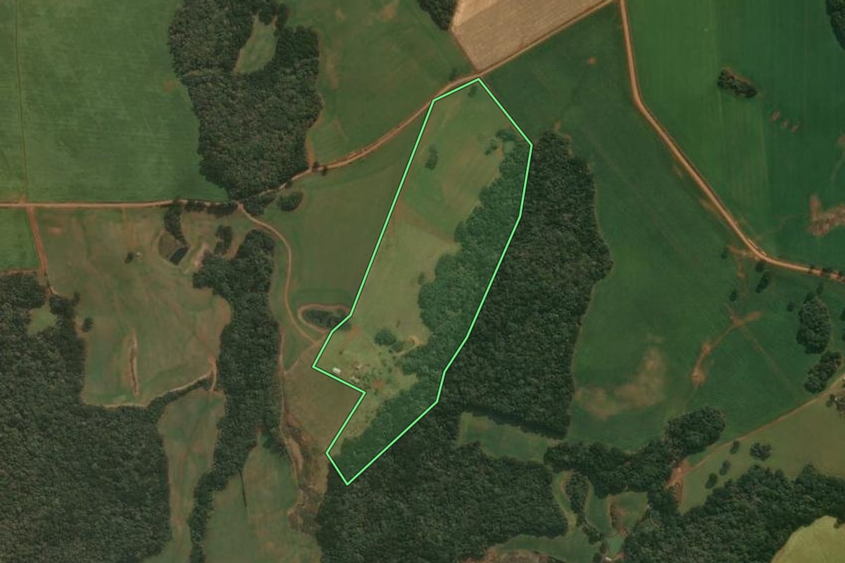 Imagem de satélite do imóvel rural em Esmeralda (RS), com o contorno declarado no CAR desenhado por cima.