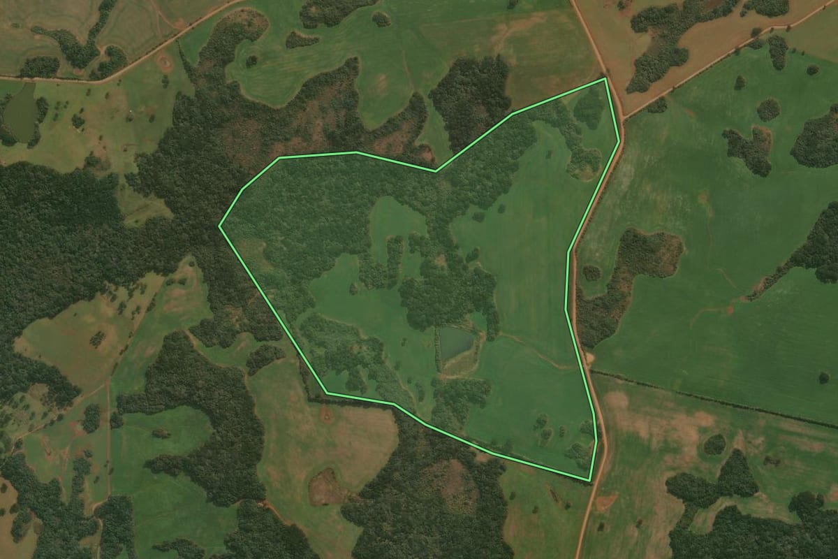 Imagem de satélite do imóvel rural em Esmeralda (RS), com o contorno declarado no CAR desenhado por cima.