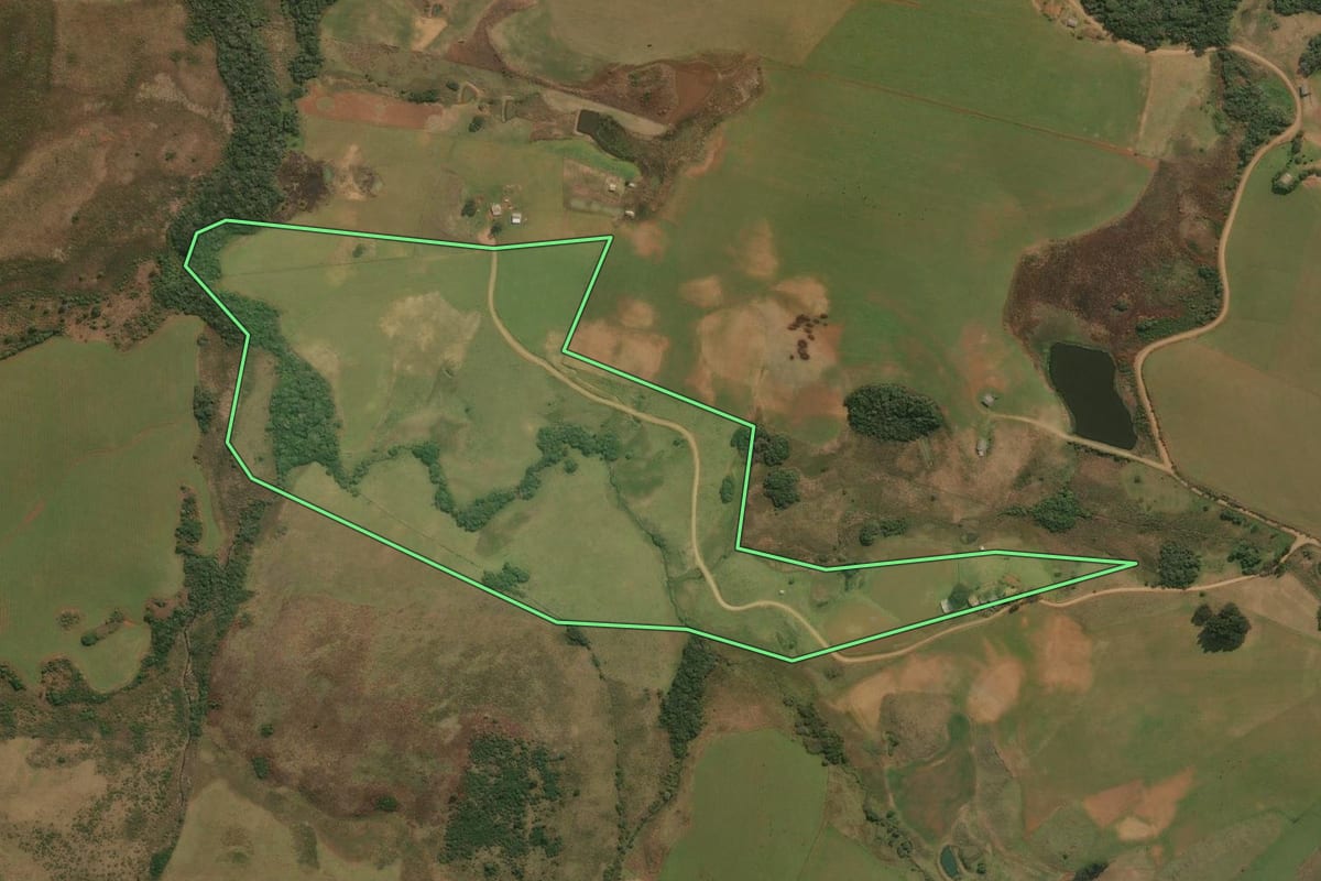 Imagem de satélite do imóvel rural em Esmeralda (RS), com o contorno declarado no CAR desenhado por cima.