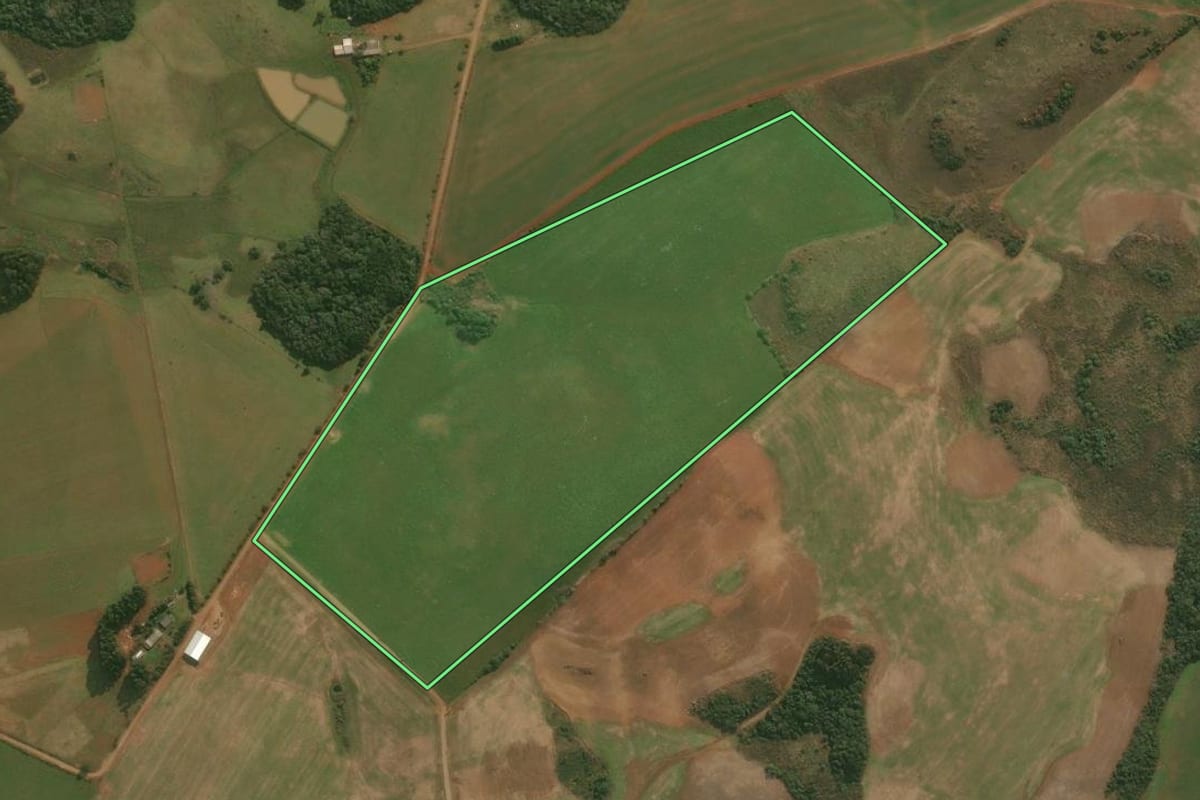 Imagem de satélite do imóvel rural em Esmeralda (RS), com o contorno declarado no CAR desenhado por cima.