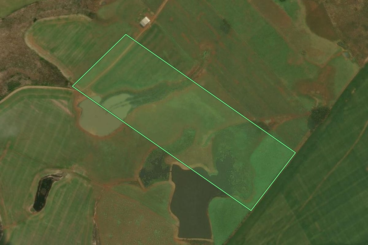 Imagem de satélite do imóvel rural em Esmeralda (RS), com o contorno declarado no CAR desenhado por cima.