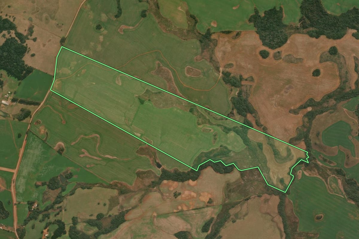 Imagem de satélite do imóvel rural em Esmeralda (RS), com o contorno declarado no CAR desenhado por cima.