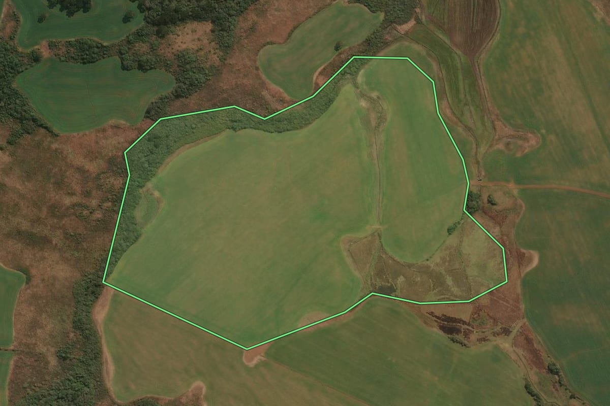 Imagem de satélite do imóvel rural em Esmeralda (RS), com o contorno declarado no CAR desenhado por cima.