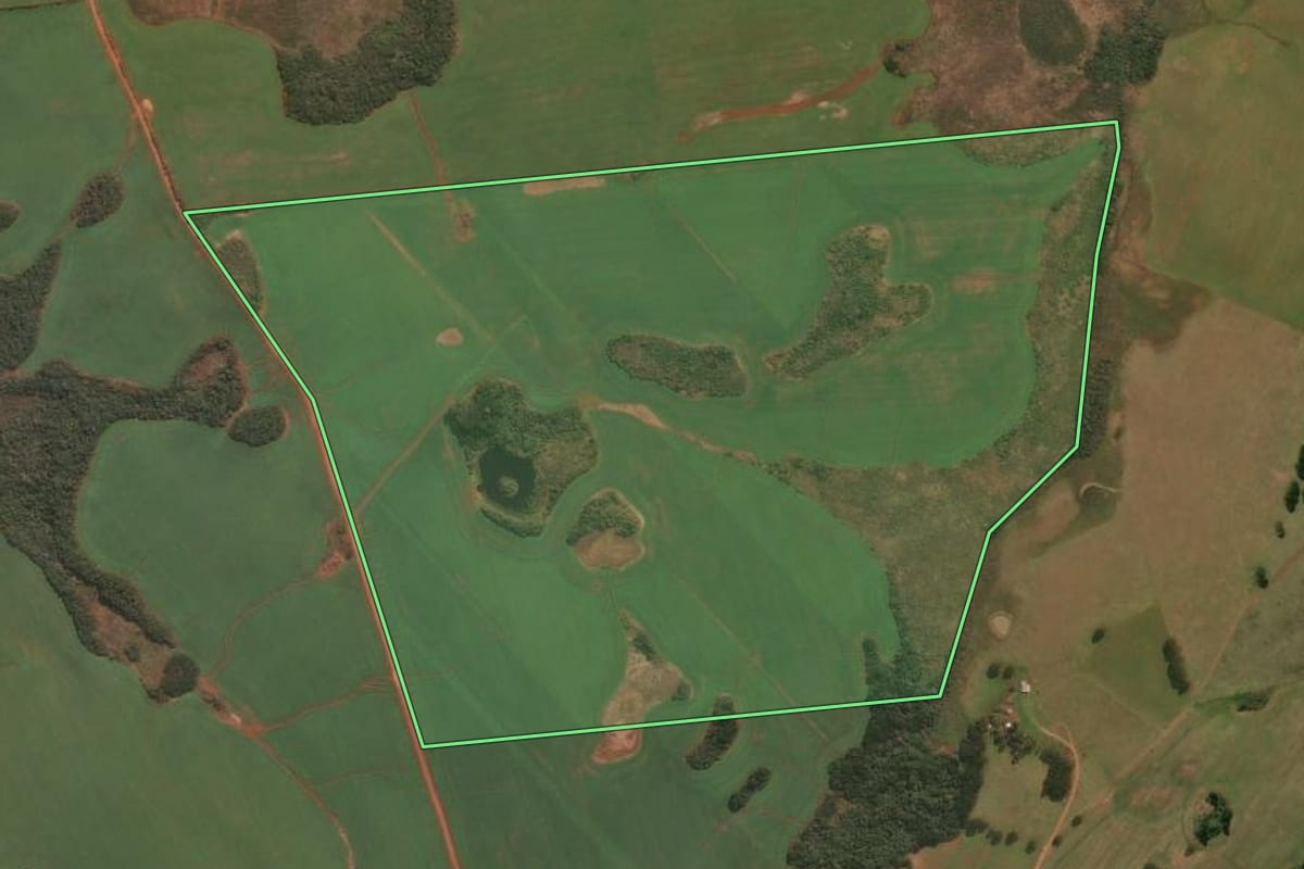 Imagem de satélite do imóvel rural em Esmeralda (RS), com o contorno declarado no CAR desenhado por cima.