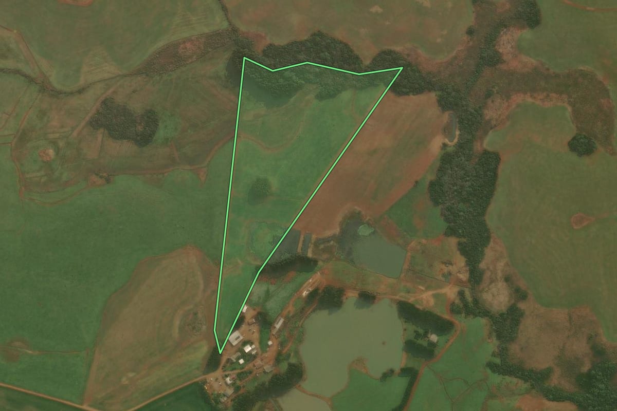 Imagem de satélite do imóvel rural em Esmeralda (RS), com o contorno declarado no CAR desenhado por cima.