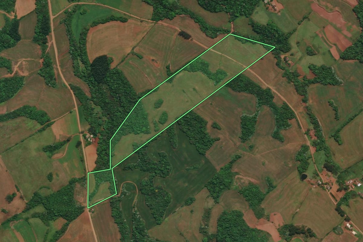 Imagem de satélite do imóvel rural em Esperança do Sul (RS), com o contorno declarado no CAR desenhado por cima.