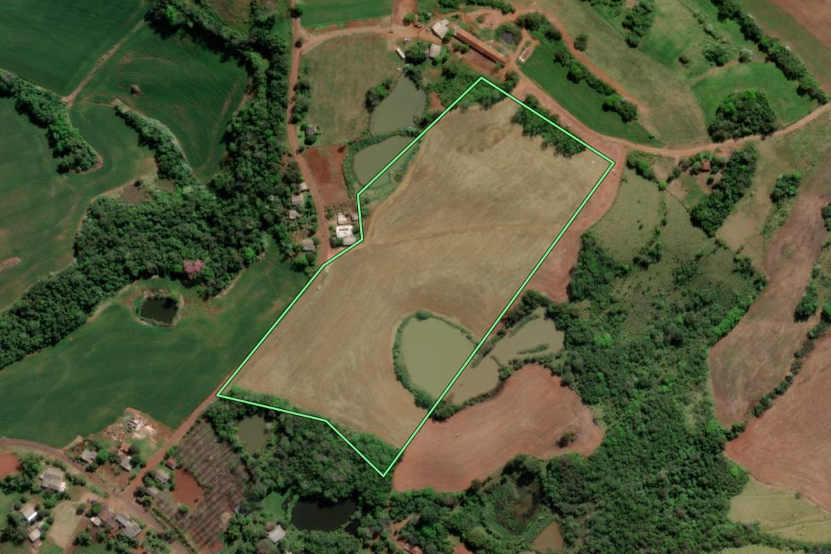 Imagem de satélite do imóvel rural em Esperança do Sul (RS), com o contorno declarado no CAR desenhado por cima.