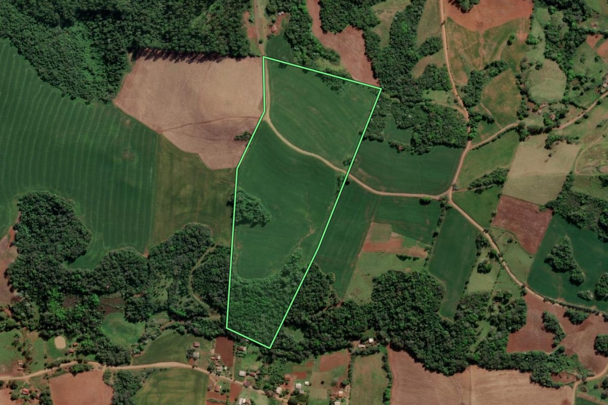 Imagem de satélite do imóvel rural em Esperança do Sul (RS), com o contorno declarado no CAR desenhado por cima.