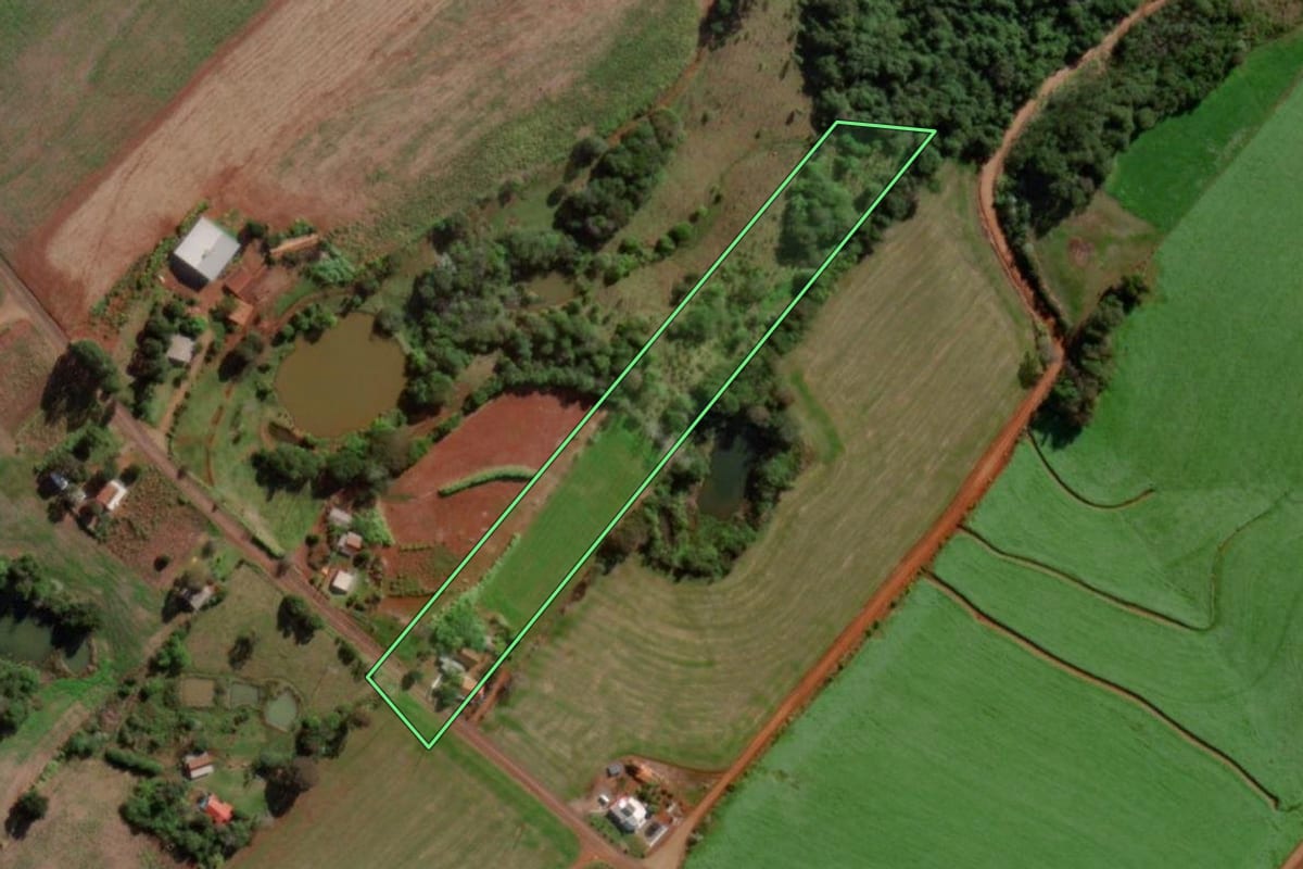 Imagem de satélite do imóvel rural em Esperança do Sul (RS), com o contorno declarado no CAR desenhado por cima.