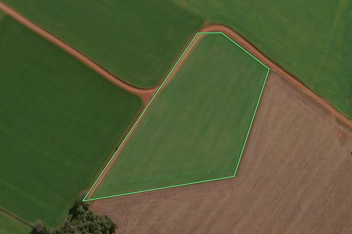 Imagem de satélite do imóvel rural em Espumoso (RS), com o contorno declarado no CAR desenhado por cima.