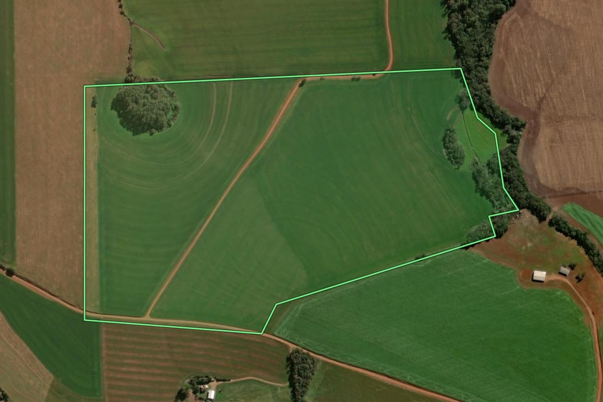 Imagem de satélite do imóvel rural em Espumoso (RS), com o contorno declarado no CAR desenhado por cima.
