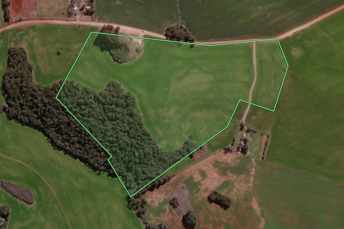 Imagem de satélite do imóvel rural em Espumoso (RS), com o contorno declarado no CAR desenhado por cima.