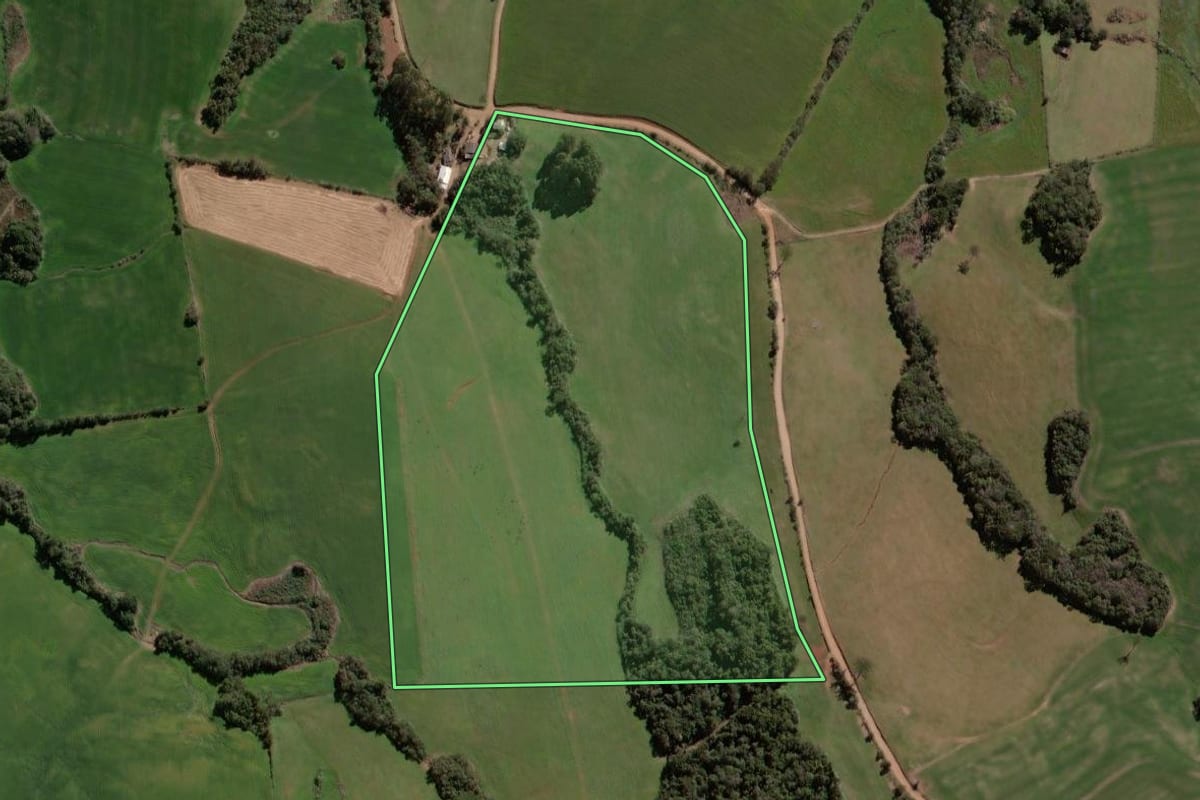 Imagem de satélite do imóvel rural em Espumoso (RS), com o contorno declarado no CAR desenhado por cima.