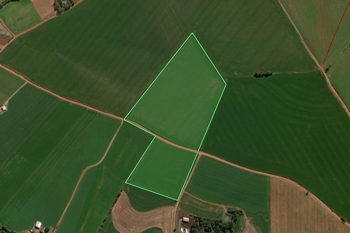 Imagem de satélite do imóvel rural em Espumoso (RS), com o contorno declarado no CAR desenhado por cima.