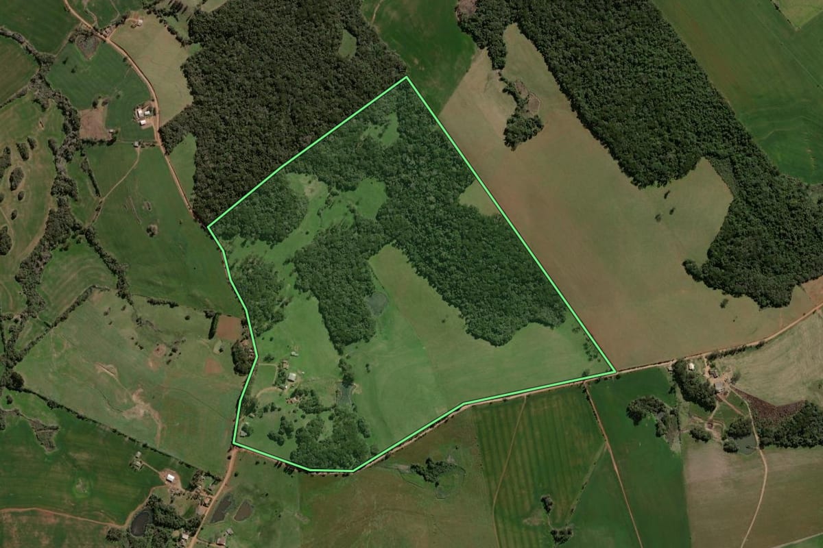 Imagem de satélite do imóvel rural em Espumoso (RS), com o contorno declarado no CAR desenhado por cima.