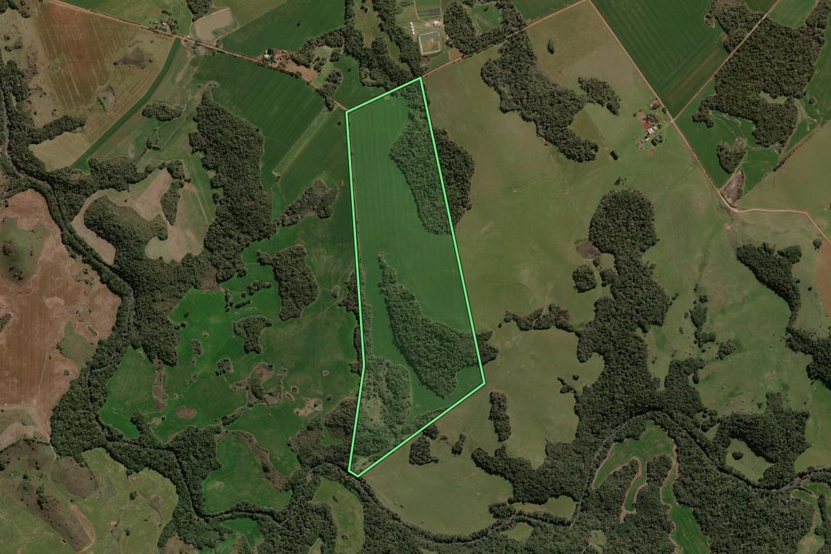 Imagem de satélite do imóvel rural em Espumoso (RS), com o contorno declarado no CAR desenhado por cima.