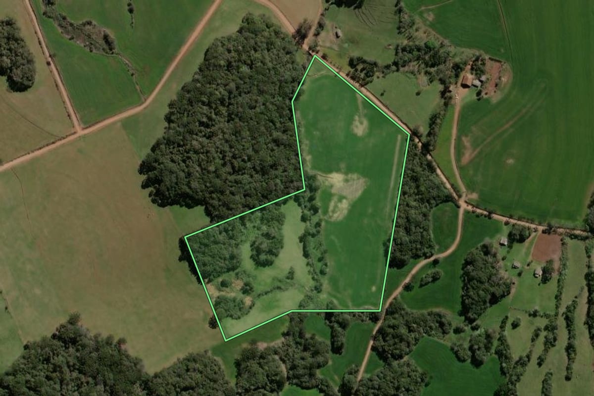Imagem de satélite do imóvel rural em Espumoso (RS), com o contorno declarado no CAR desenhado por cima.
