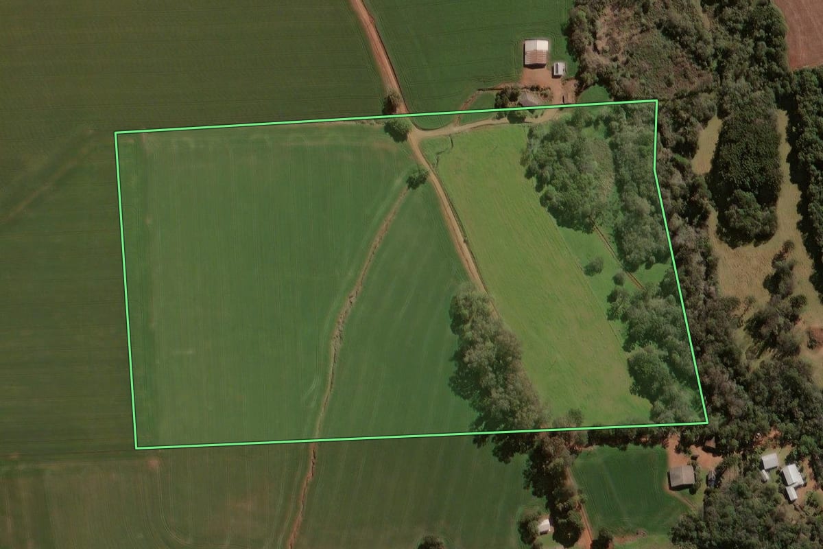 Imagem de satélite do imóvel rural em Espumoso (RS), com o contorno declarado no CAR desenhado por cima.
