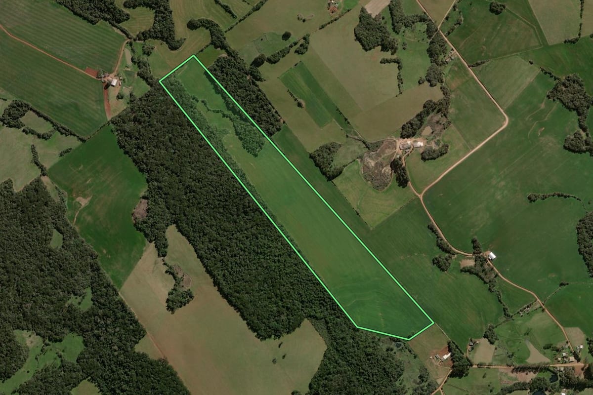 Imagem de satélite do imóvel rural em Espumoso (RS), com o contorno declarado no CAR desenhado por cima.