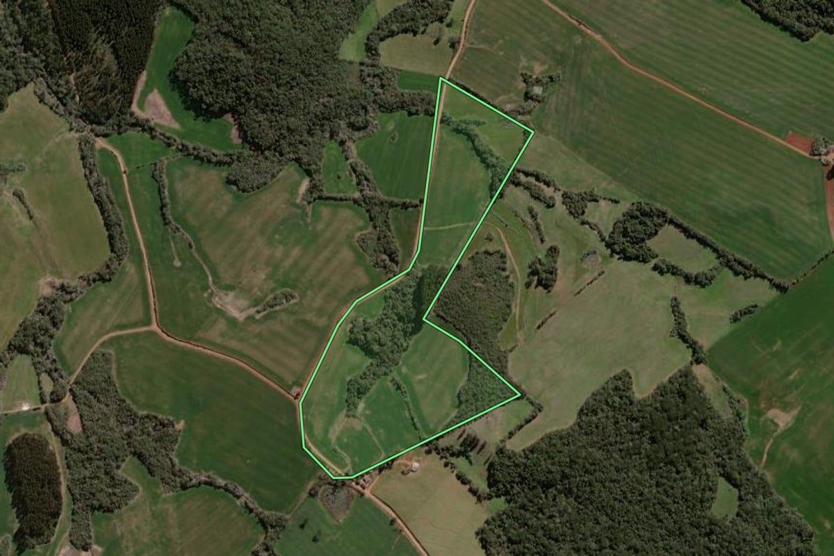 Imagem de satélite do imóvel rural em Espumoso (RS), com o contorno declarado no CAR desenhado por cima.
