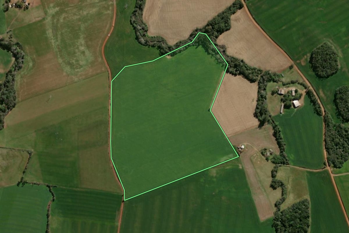 Imagem de satélite do imóvel rural em Espumoso (RS), com o contorno declarado no CAR desenhado por cima.