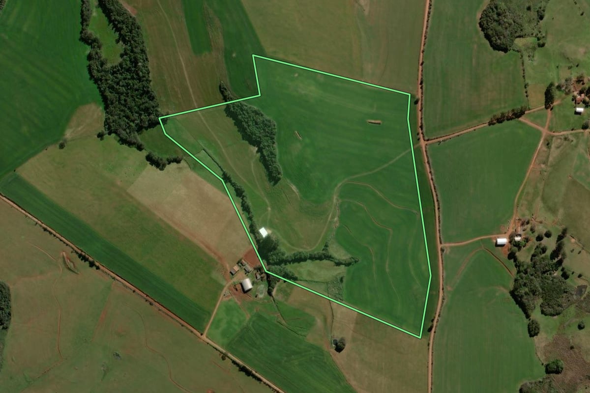 Imagem de satélite do imóvel rural em Espumoso (RS), com o contorno declarado no CAR desenhado por cima.