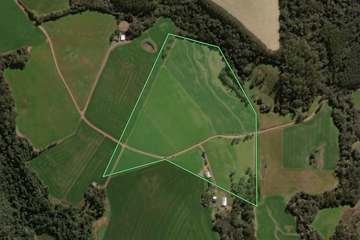 Imagem de satélite do imóvel rural em Espumoso (RS), com o contorno declarado no CAR desenhado por cima.