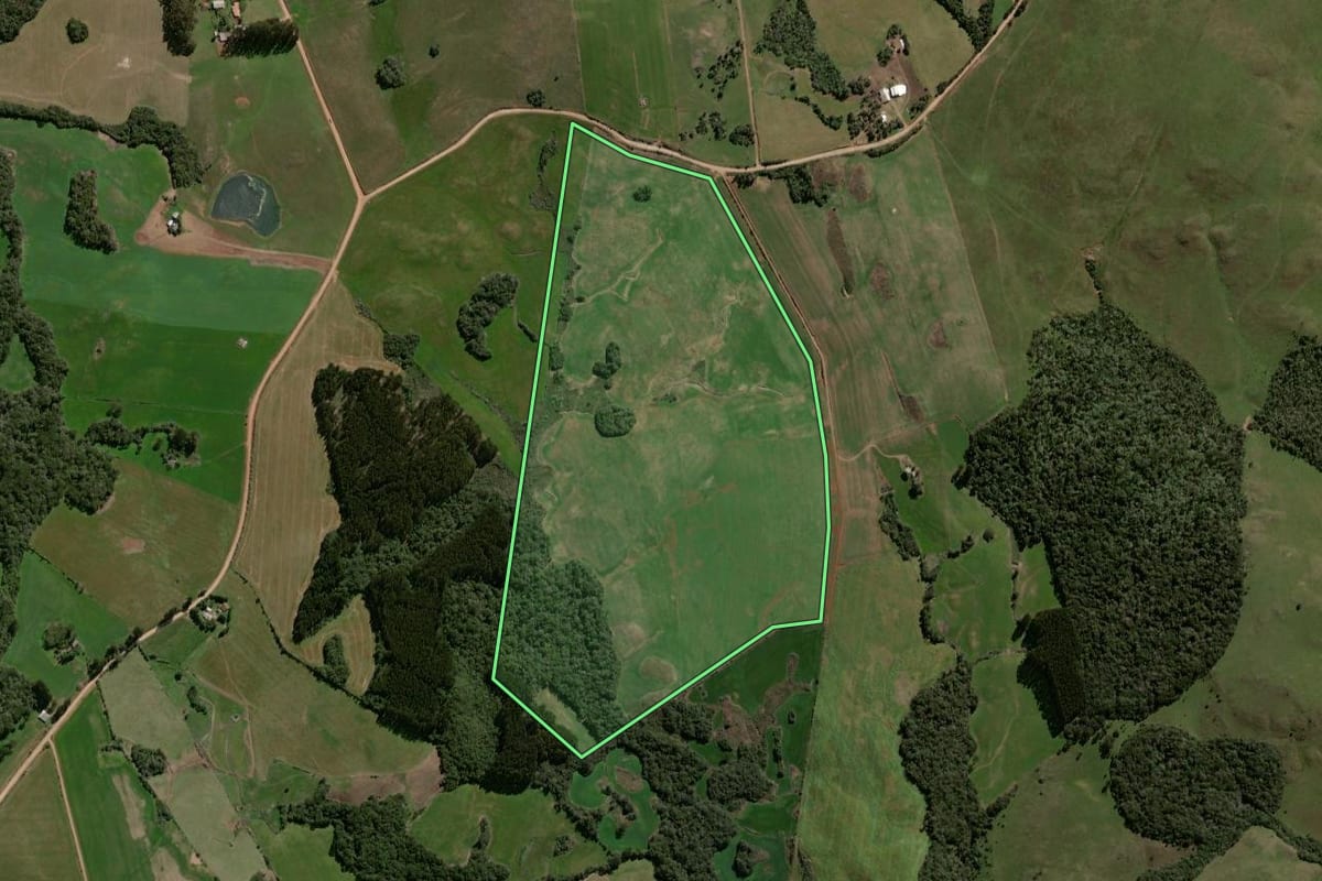 Imagem de satélite do imóvel rural em Espumoso (RS), com o contorno declarado no CAR desenhado por cima.