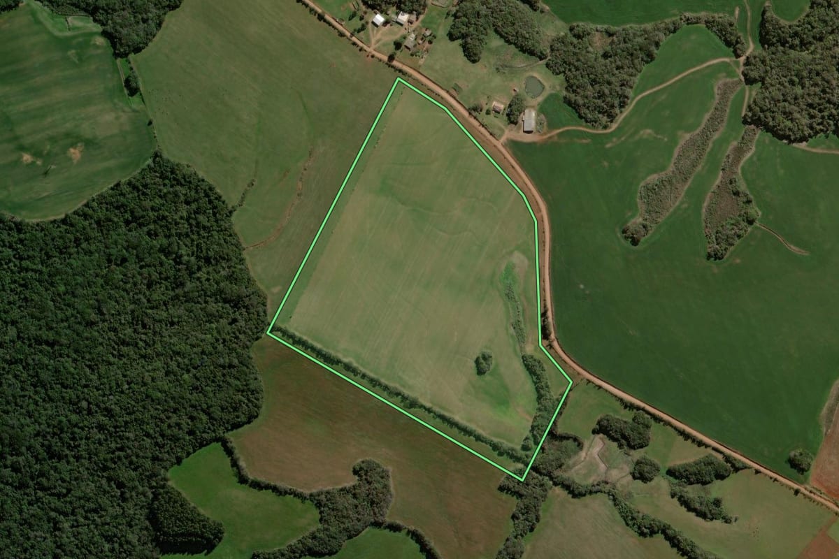 Imagem de satélite do imóvel rural em Espumoso (RS), com o contorno declarado no CAR desenhado por cima.