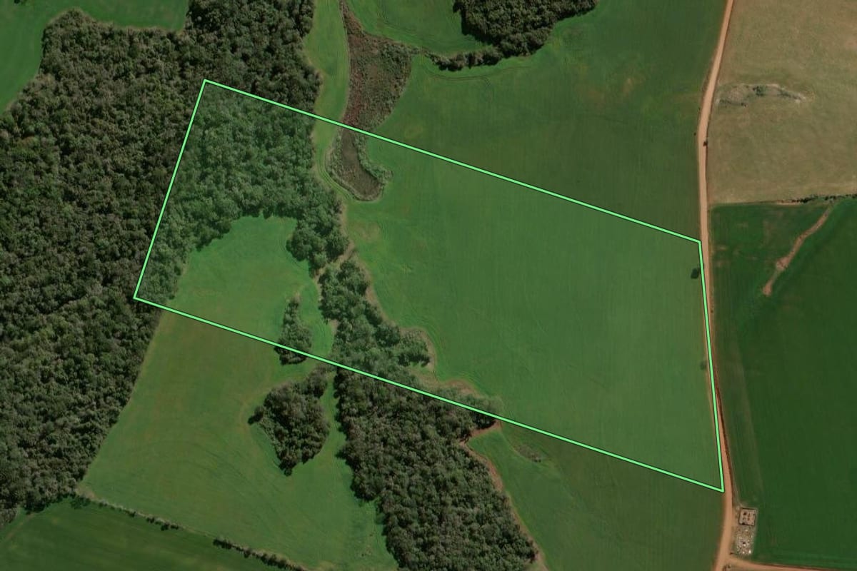 Imagem de satélite do imóvel rural em Espumoso (RS), com o contorno declarado no CAR desenhado por cima.