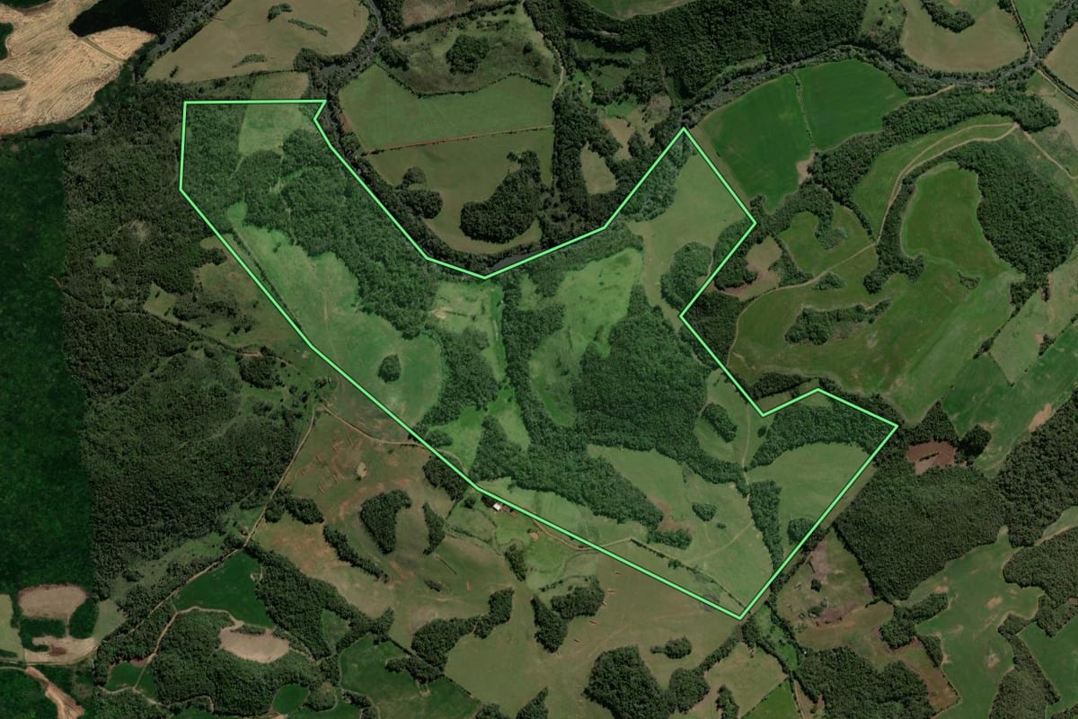 Imagem de satélite do imóvel rural em Espumoso (RS), com o contorno declarado no CAR desenhado por cima.