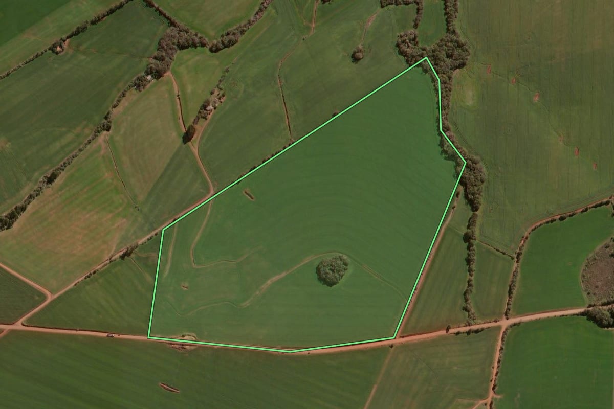 Imagem de satélite do imóvel rural em Espumoso (RS), com o contorno declarado no CAR desenhado por cima.