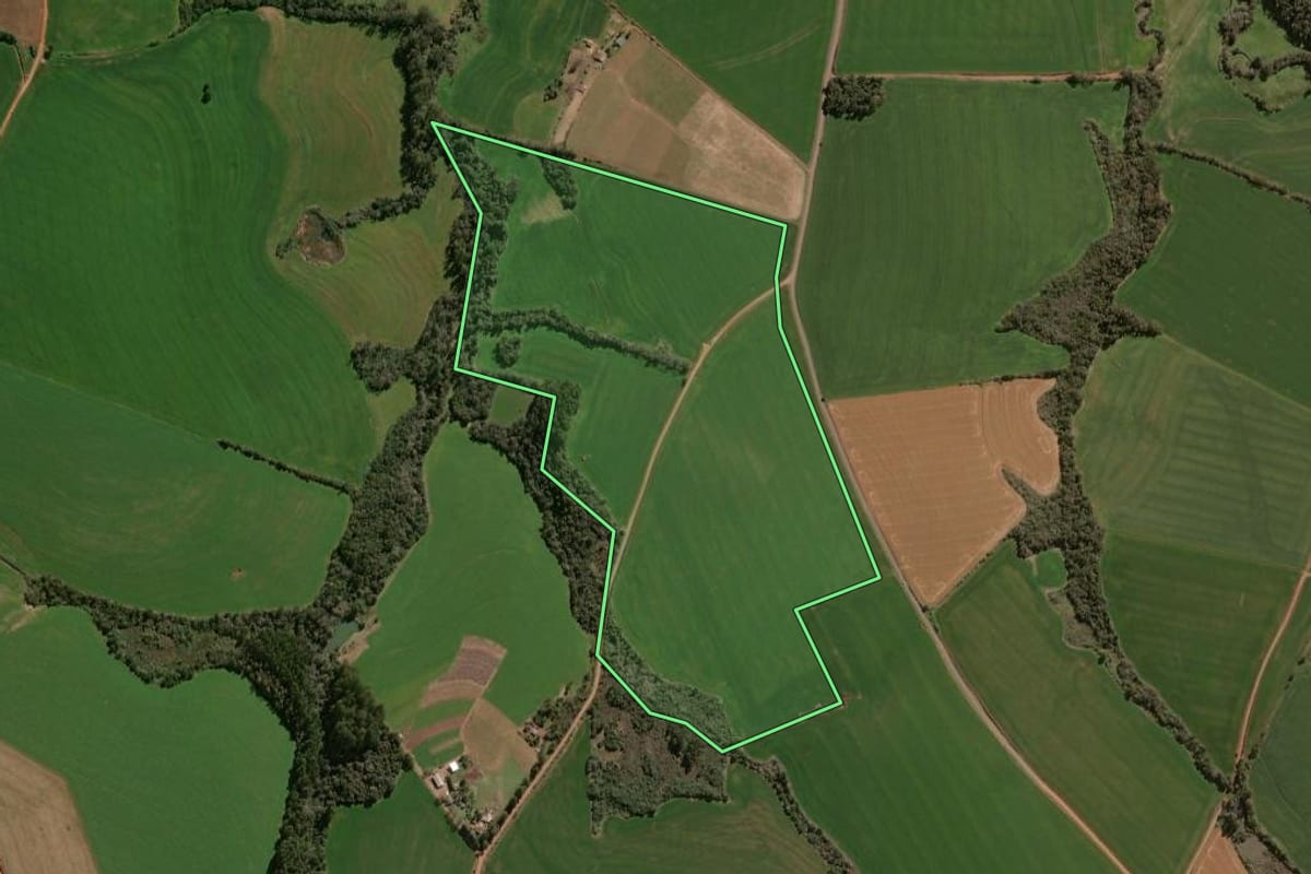 Imagem de satélite do imóvel rural em Espumoso (RS), com o contorno declarado no CAR desenhado por cima.