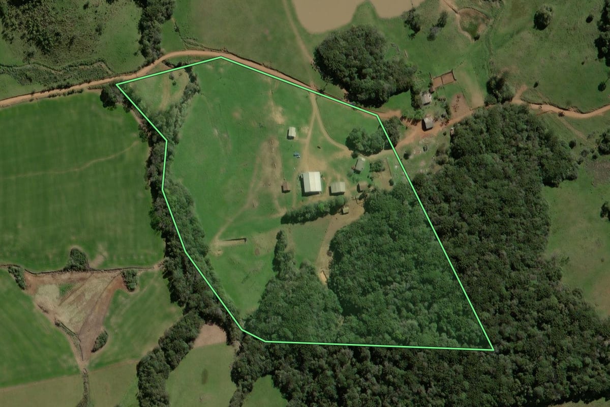 Imagem de satélite do imóvel rural em Espumoso (RS), com o contorno declarado no CAR desenhado por cima.