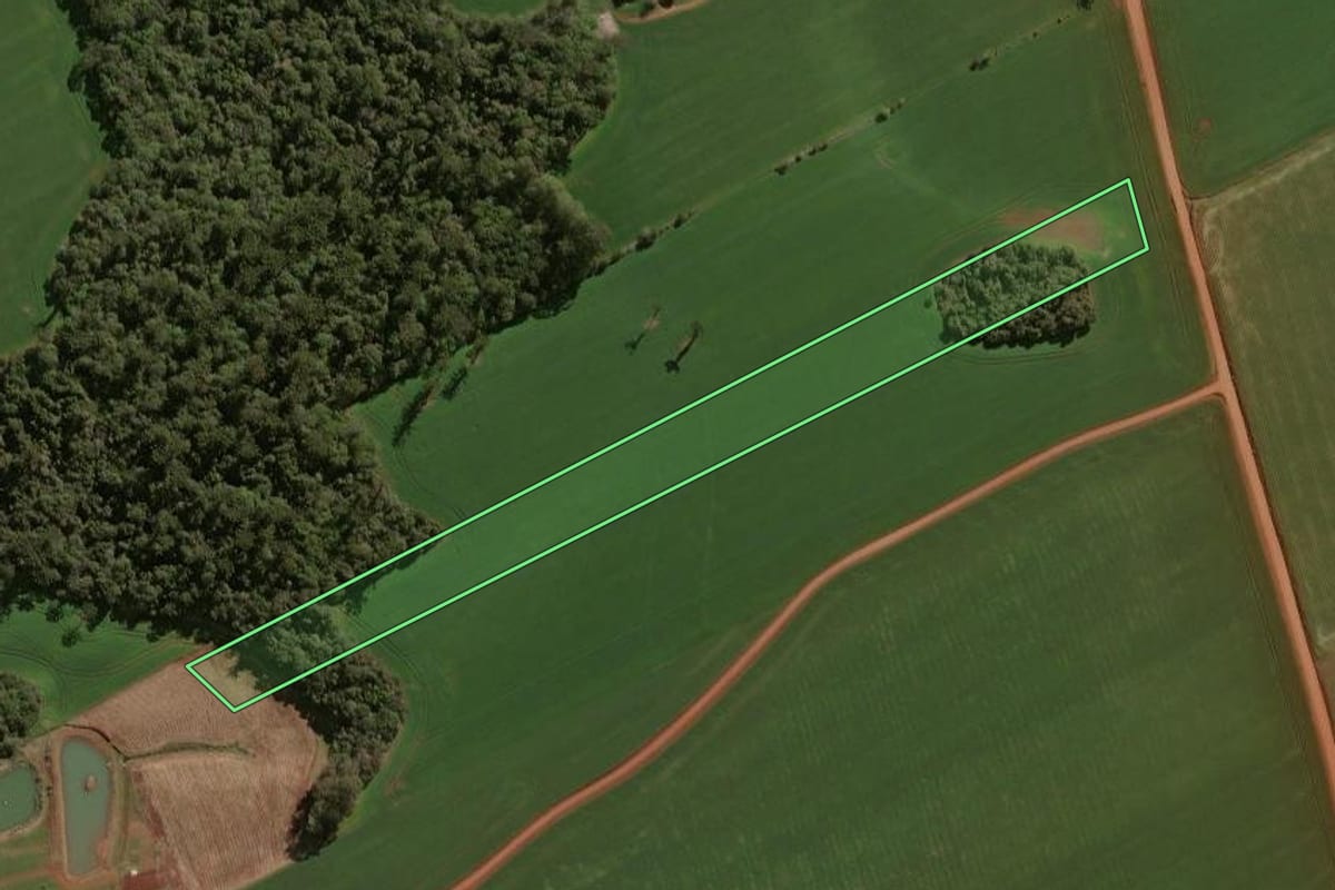 Imagem de satélite do imóvel rural em Espumoso (RS), com o contorno declarado no CAR desenhado por cima.