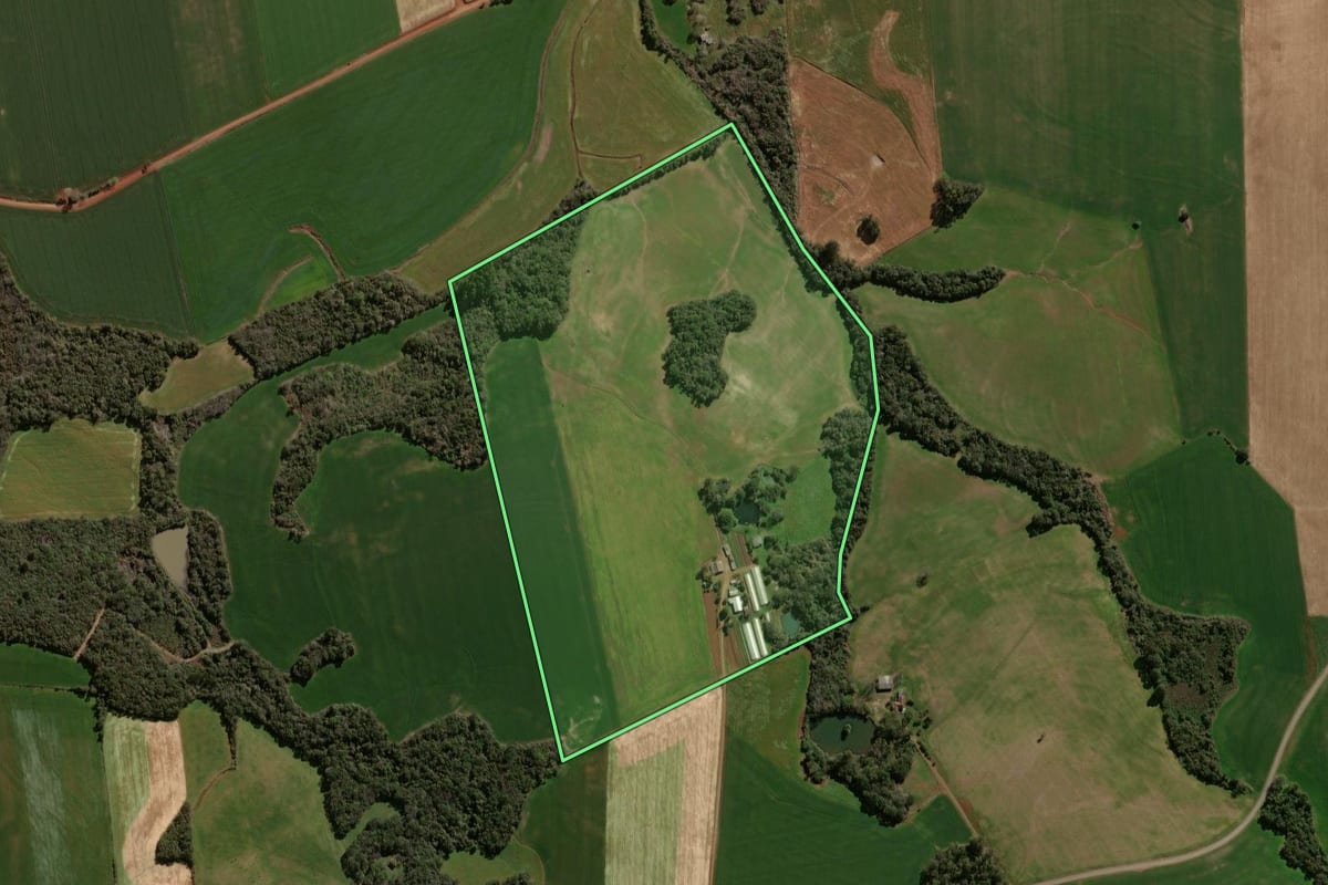 Imagem de satélite do imóvel rural em Espumoso (RS), com o contorno declarado no CAR desenhado por cima.