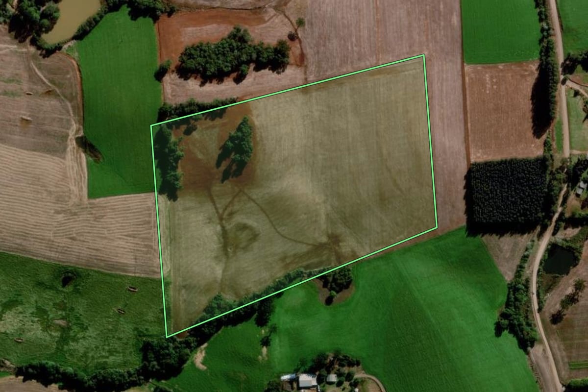 Imagem de satélite do imóvel rural em Estação (RS), com o contorno declarado no CAR desenhado por cima.