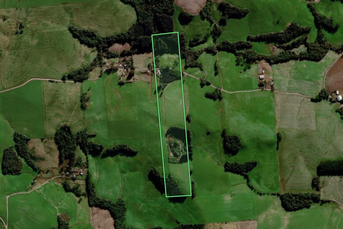 Imagem de satélite do imóvel rural em Estação (RS), com o contorno declarado no CAR desenhado por cima.
