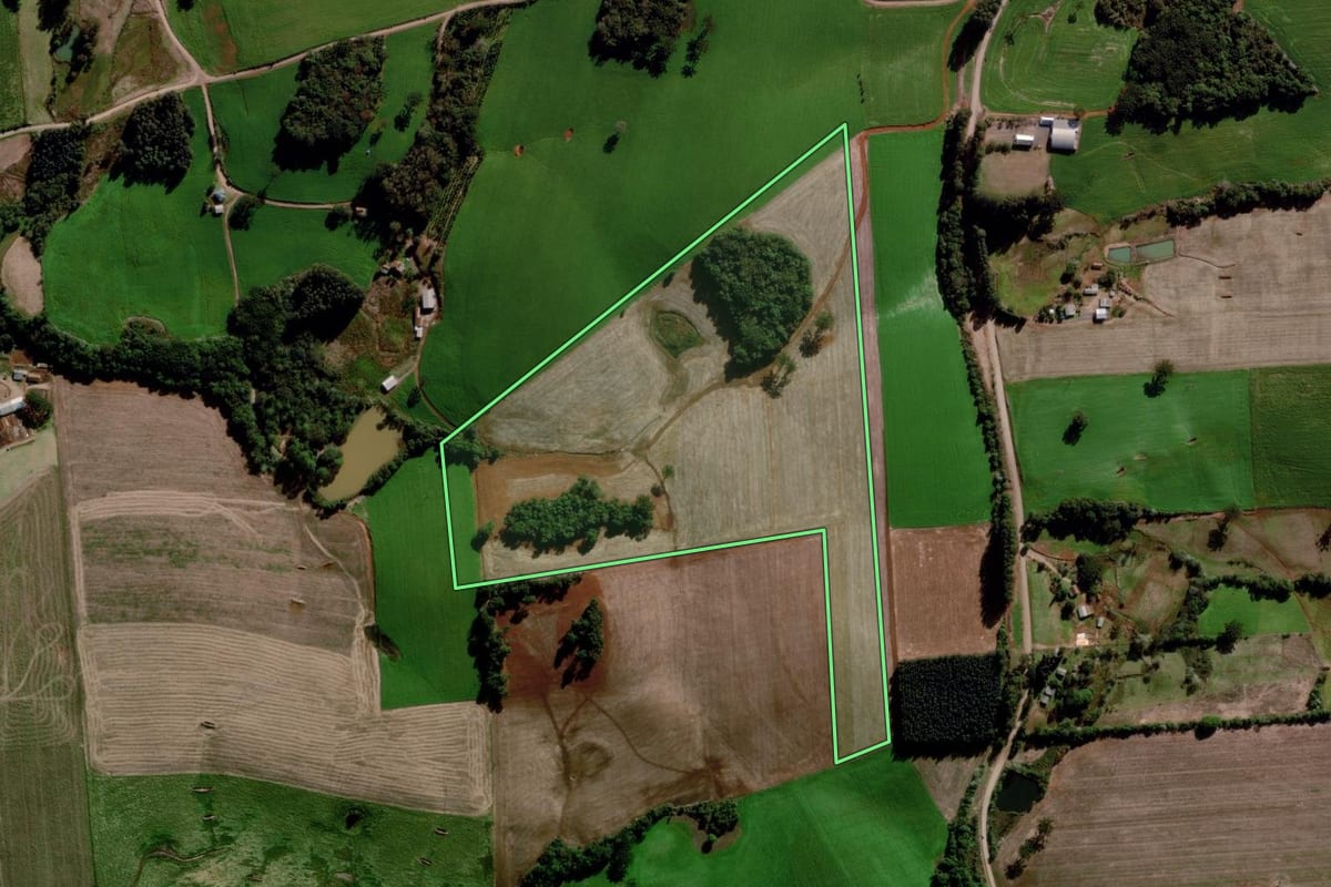 Imagem de satélite do imóvel rural em Estação (RS), com o contorno declarado no CAR desenhado por cima.