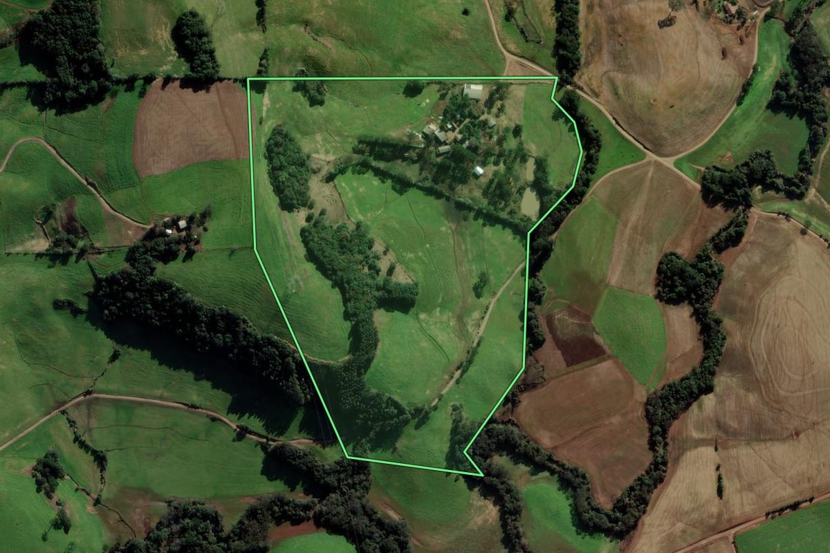 Imagem de satélite do imóvel rural em Estação (RS), com o contorno declarado no CAR desenhado por cima.
