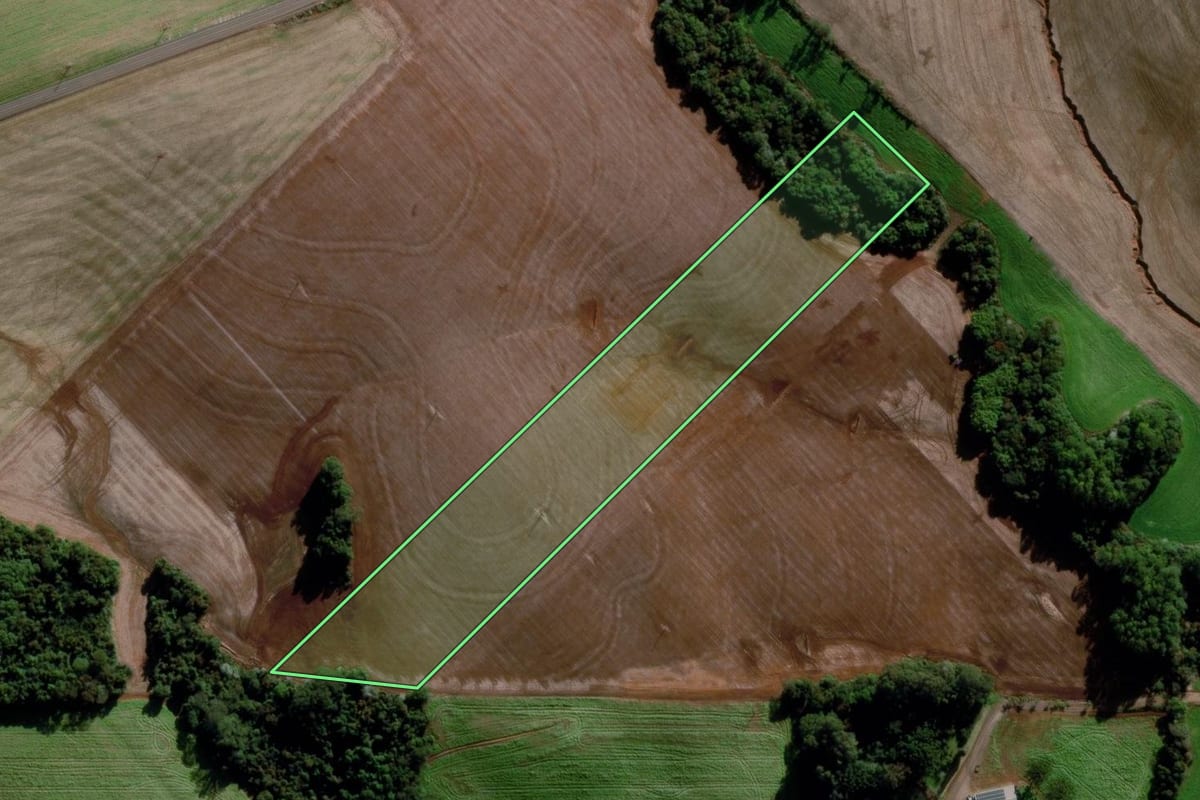 Imagem de satélite do imóvel rural em Estação (RS), com o contorno declarado no CAR desenhado por cima.