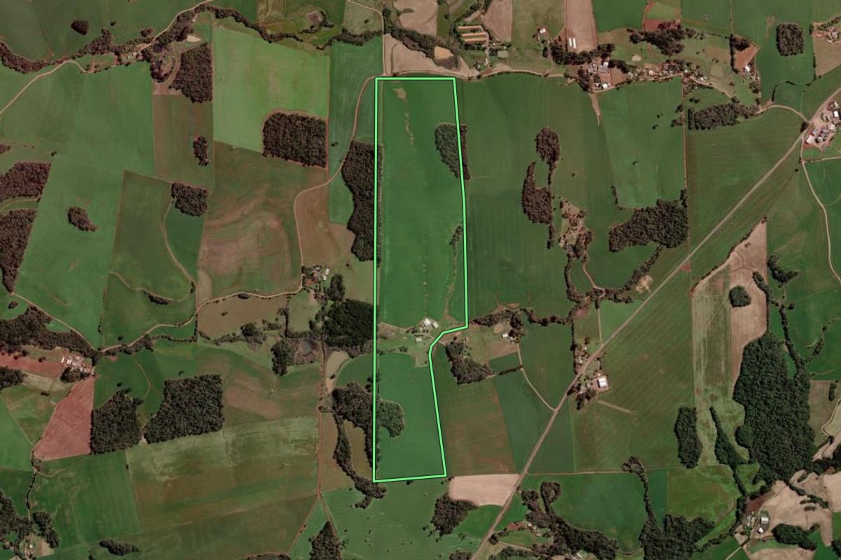 Imagem de satélite do imóvel rural em Estação (RS), com o contorno declarado no CAR desenhado por cima.