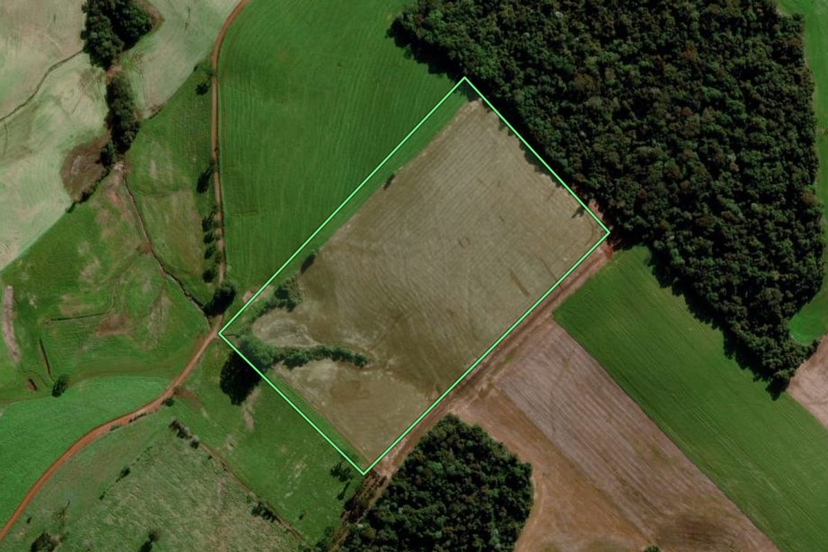 Imagem de satélite do imóvel rural em Estação (RS), com o contorno declarado no CAR desenhado por cima.