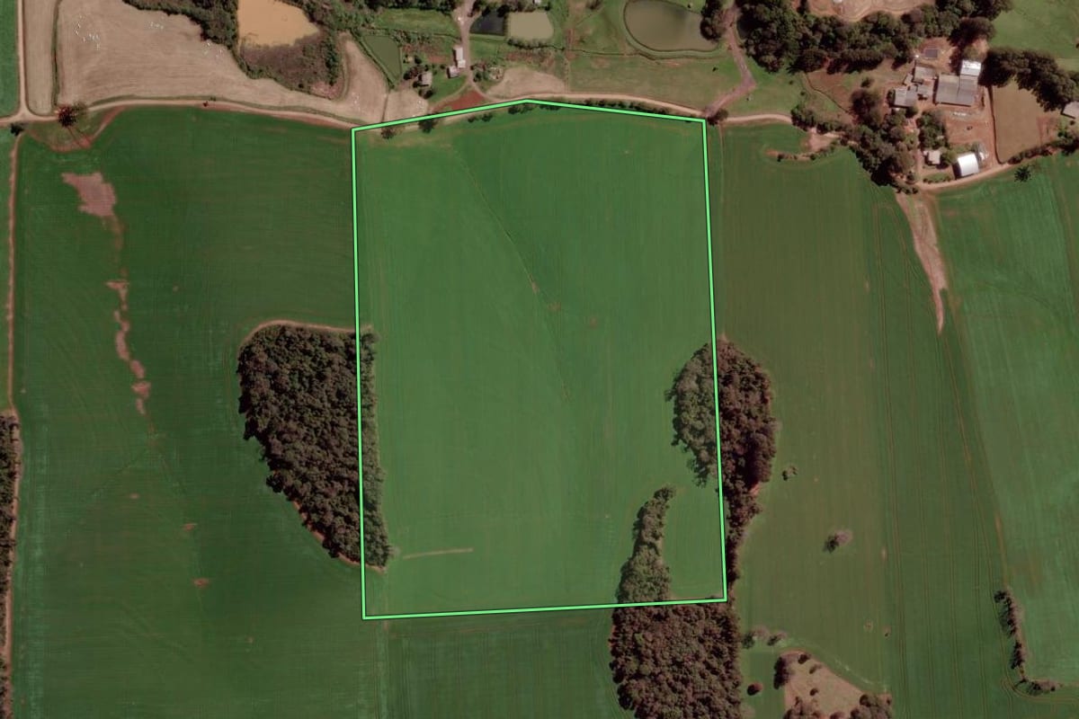 Imagem de satélite do imóvel rural em Estação (RS), com o contorno declarado no CAR desenhado por cima.